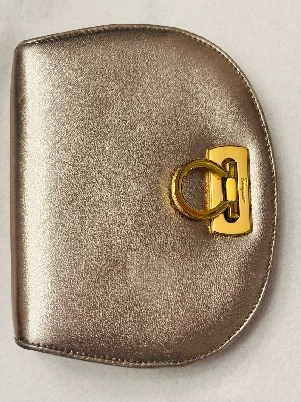 Ferragamo Gold Metallic Leather Women's Crossbody Bag with Gancini Ring Clasp